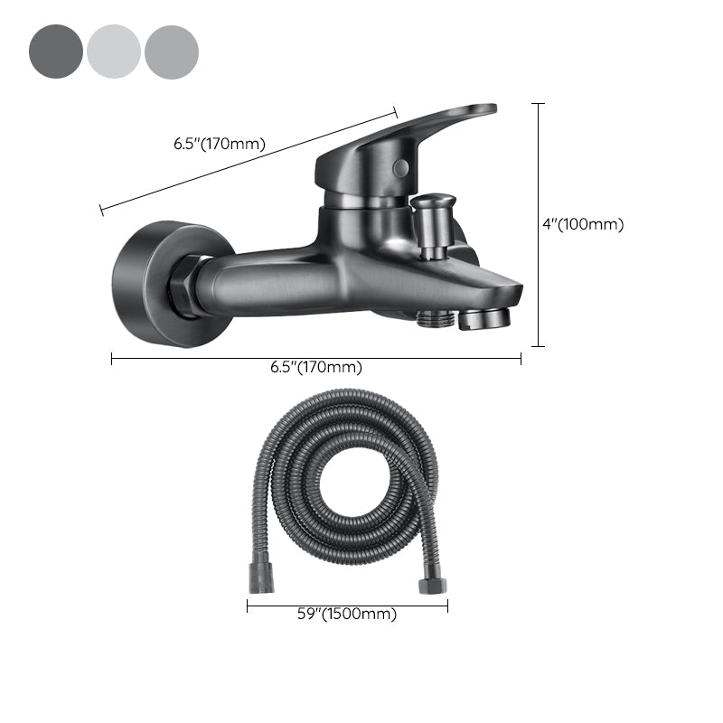 Fixed Tub Faucet Handshower Hose Lever Handle Wall Mount 2 Holes Tub Filler Clearhalo 'Bathroom Remodel & Bathroom Fixtures' 'Bathtub Faucets' 'bathtub_faucets' 'Home Improvement' 'home_improvement' 'home_improvement_bathtub_faucets' 7400127