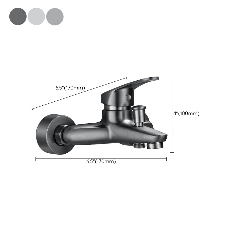 Fixed Tub Faucet Handshower Hose Lever Handle Wall Mount 2 Holes Tub Filler Clearhalo 'Bathroom Remodel & Bathroom Fixtures' 'Bathtub Faucets' 'bathtub_faucets' 'Home Improvement' 'home_improvement' 'home_improvement_bathtub_faucets' 7400128