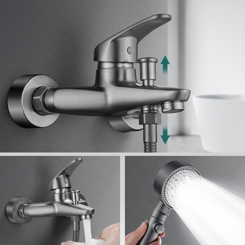Low Arc Tub Faucet Hose Wall Mounted Single Lever Handle Tub Filler with Handshower Clearhalo 'Bathroom Remodel & Bathroom Fixtures' 'Bathtub Faucets' 'bathtub_faucets' 'Home Improvement' 'home_improvement' 'home_improvement_bathtub_faucets' 7400131