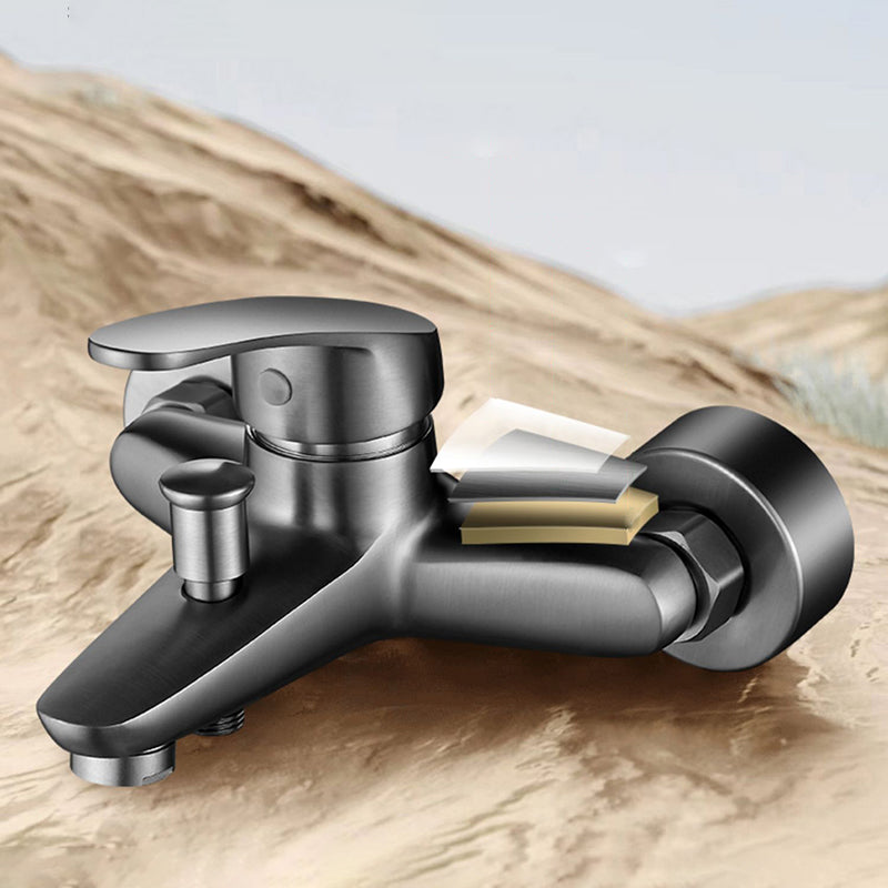 Low Arc Tub Faucet Hose Wall Mounted Single Lever Handle Tub Filler with Handshower Clearhalo 'Bathroom Remodel & Bathroom Fixtures' 'Bathtub Faucets' 'bathtub_faucets' 'Home Improvement' 'home_improvement' 'home_improvement_bathtub_faucets' 7400144