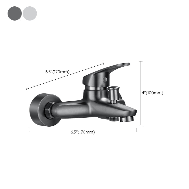 Low Arc Tub Faucet Hose Wall Mounted Single Lever Handle Tub Filler with Handshower Clearhalo 'Bathroom Remodel & Bathroom Fixtures' 'Bathtub Faucets' 'bathtub_faucets' 'Home Improvement' 'home_improvement' 'home_improvement_bathtub_faucets' 7400150