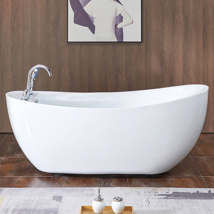 Modern White Bathtub Stand Alone Acrylic Soaking Left Oval Bath 66.9"L x 31.5"W x 25.6"H Tub with Silver 5-Piece Set Clearhalo 'Bathroom Remodel & Bathroom Fixtures' 'Bathtubs' 'Home Improvement' 'home_improvement' 'home_improvement_bathtubs' 'Showers & Bathtubs' 7400372