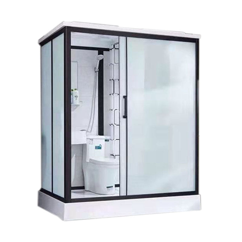 Black Framed Single Sliding Shower Kit Frosted Rectangle Shower Stall Clearhalo 'Bathroom Remodel & Bathroom Fixtures' 'Home Improvement' 'home_improvement' 'home_improvement_shower_stalls_enclosures' 'Shower Stalls & Enclosures' 'shower_stalls_enclosures' 'Showers & Bathtubs' 7400503