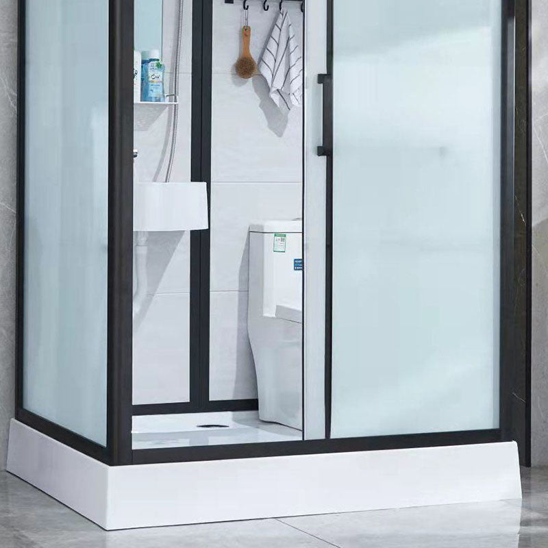 Black Framed Single Sliding Shower Kit Frosted Rectangle Shower Stall Clearhalo 'Bathroom Remodel & Bathroom Fixtures' 'Home Improvement' 'home_improvement' 'home_improvement_shower_stalls_enclosures' 'Shower Stalls & Enclosures' 'shower_stalls_enclosures' 'Showers & Bathtubs' 7400505