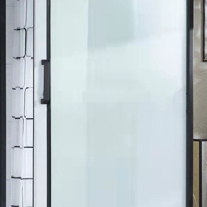 Black Framed Single Sliding Shower Kit Frosted Rectangle Shower Stall Clearhalo 'Bathroom Remodel & Bathroom Fixtures' 'Home Improvement' 'home_improvement' 'home_improvement_shower_stalls_enclosures' 'Shower Stalls & Enclosures' 'shower_stalls_enclosures' 'Showers & Bathtubs' 7400506