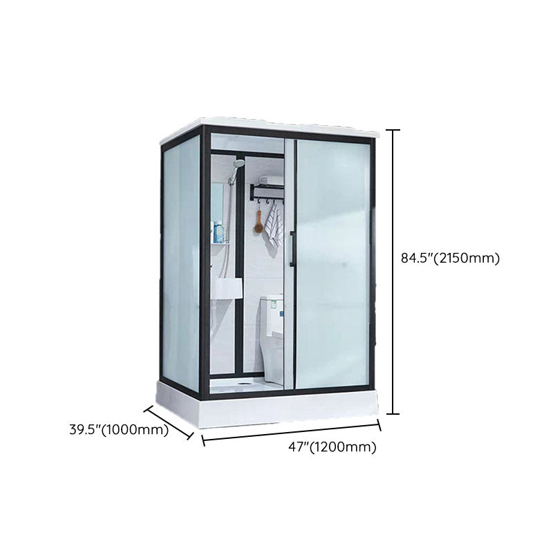Black Framed Single Sliding Shower Kit Frosted Rectangle Shower Stall Clearhalo 'Bathroom Remodel & Bathroom Fixtures' 'Home Improvement' 'home_improvement' 'home_improvement_shower_stalls_enclosures' 'Shower Stalls & Enclosures' 'shower_stalls_enclosures' 'Showers & Bathtubs' 7400510
