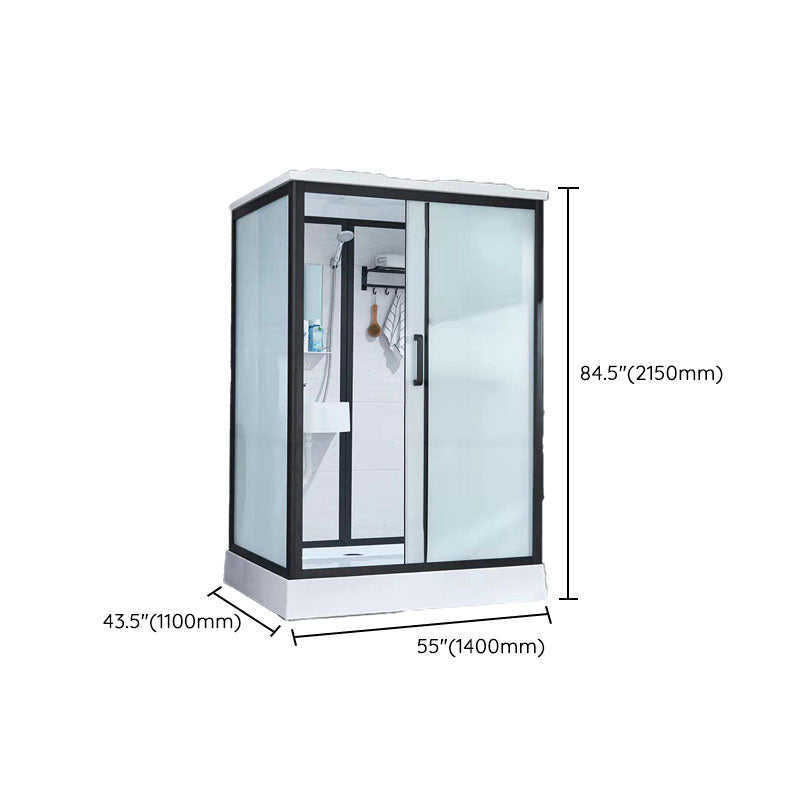 Black Framed Single Sliding Shower Kit Frosted Rectangle Shower Stall Clearhalo 'Bathroom Remodel & Bathroom Fixtures' 'Home Improvement' 'home_improvement' 'home_improvement_shower_stalls_enclosures' 'Shower Stalls & Enclosures' 'shower_stalls_enclosures' 'Showers & Bathtubs' 7400515