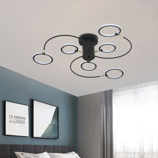 Black/Gold Swirl Semi Flush Mount Lighting Modern Acrylic LED Ceiling Fixture with Rings for Bedroom Black Clearhalo 'Ceiling Lights' 'Close To Ceiling Lights' 'Close to ceiling' 'Semi-flushmount' Lighting' 740104