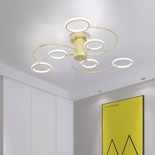 Black/Gold Swirl Semi Flush Mount Lighting Modern Acrylic LED Ceiling Fixture with Rings for Bedroom Gold Clearhalo 'Ceiling Lights' 'Close To Ceiling Lights' 'Close to ceiling' 'Semi-flushmount' Lighting' 740108