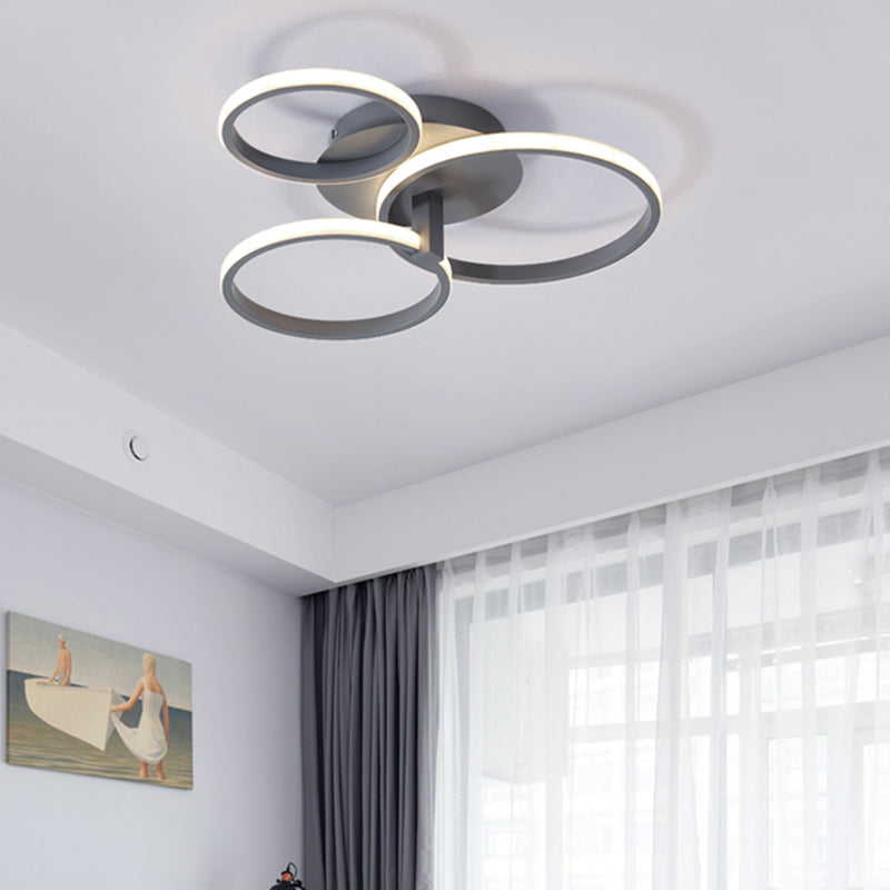3 Rings Semi Flush Mount Modernist Acrylic Grey/White/Black and White LED Flush Mount Ceiling Light Fixture Clearhalo 'Ceiling Lights' 'Close To Ceiling Lights' 'Close to ceiling' 'Semi-flushmount' Lighting' 740122