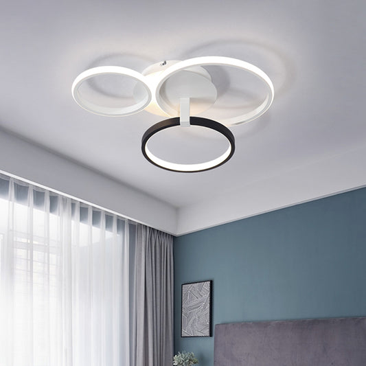 3 Rings Semi Flush Mount Modernist Acrylic Grey/White/Black and White LED Flush Mount Ceiling Light Fixture Clearhalo 'Ceiling Lights' 'Close To Ceiling Lights' 'Close to ceiling' 'Semi-flushmount' Lighting' 740126