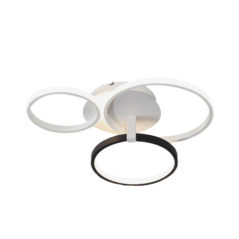 3 Rings Semi Flush Mount Modernist Acrylic Grey/White/Black and White LED Flush Mount Ceiling Light Fixture Clearhalo 'Ceiling Lights' 'Close To Ceiling Lights' 'Close to ceiling' 'Semi-flushmount' Lighting' 740127