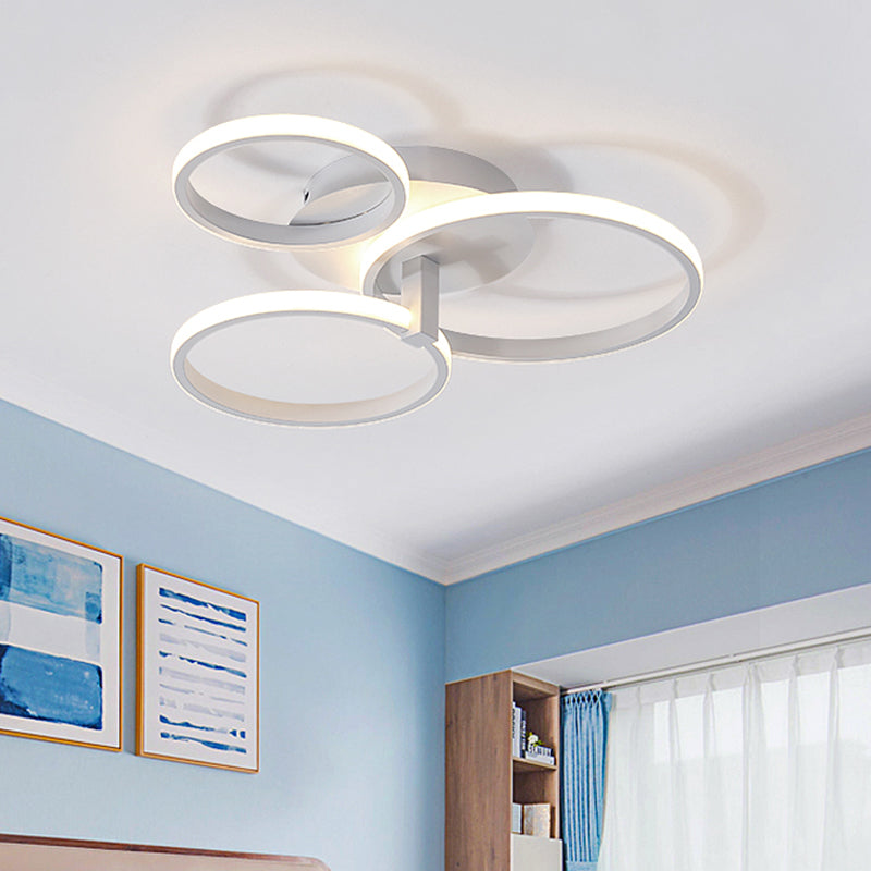 3 Rings Semi Flush Mount Modernist Acrylic Grey/White/Black and White LED Flush Mount Ceiling Light Fixture Clearhalo 'Ceiling Lights' 'Close To Ceiling Lights' 'Close to ceiling' 'Semi-flushmount' Lighting' 740129