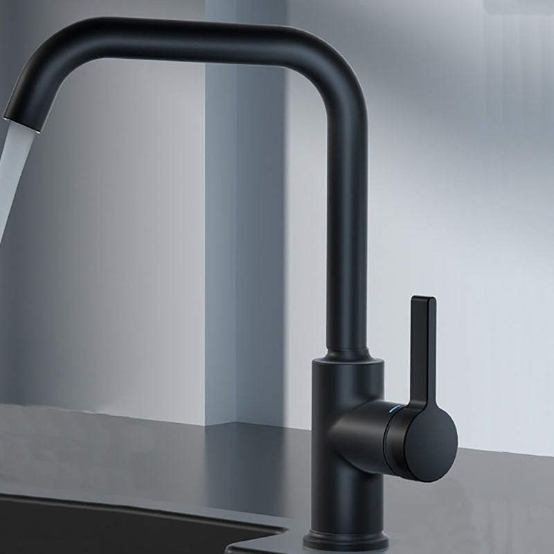 Modern Style Bar Faucet Copper Lever Handle Gooseneck Bar Faucet in Black Clearhalo 'Home Improvement' 'home_improvement' 'home_improvement_kitchen_faucets' 'Kitchen Faucets' 'Kitchen Remodel & Kitchen Fixtures' 'Kitchen Sinks & Faucet Components' 'kitchen_faucets' 7401320