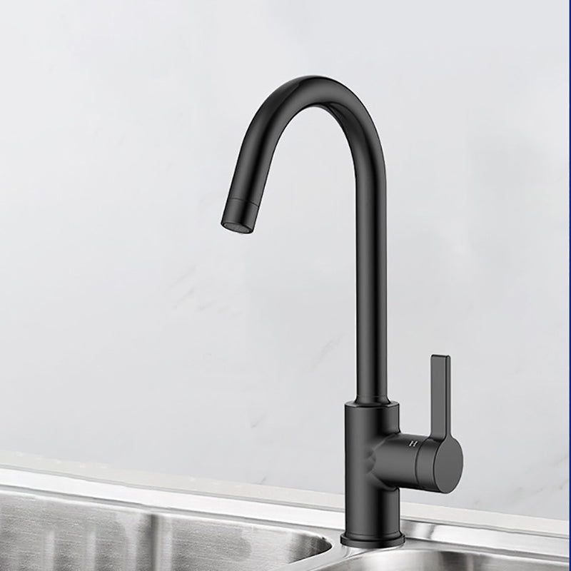 Modern Style Bar Faucet Copper Lever Handle Gooseneck Bar Faucet in Black Pull Out Faucet Clearhalo 'Home Improvement' 'home_improvement' 'home_improvement_kitchen_faucets' 'Kitchen Faucets' 'Kitchen Remodel & Kitchen Fixtures' 'Kitchen Sinks & Faucet Components' 'kitchen_faucets' 7401321