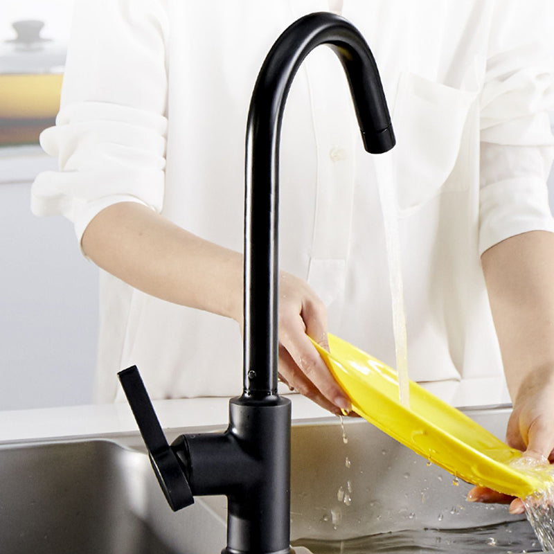 Modern Style Bar Faucet Copper Lever Handle Gooseneck Bar Faucet in Black Clearhalo 'Home Improvement' 'home_improvement' 'home_improvement_kitchen_faucets' 'Kitchen Faucets' 'Kitchen Remodel & Kitchen Fixtures' 'Kitchen Sinks & Faucet Components' 'kitchen_faucets' 7401323