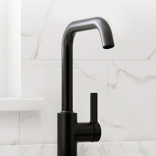 Modern Style Bar Faucet Copper Lever Handle Gooseneck Bar Faucet in Black Clearhalo 'Home Improvement' 'home_improvement' 'home_improvement_kitchen_faucets' 'Kitchen Faucets' 'Kitchen Remodel & Kitchen Fixtures' 'Kitchen Sinks & Faucet Components' 'kitchen_faucets' 7401325