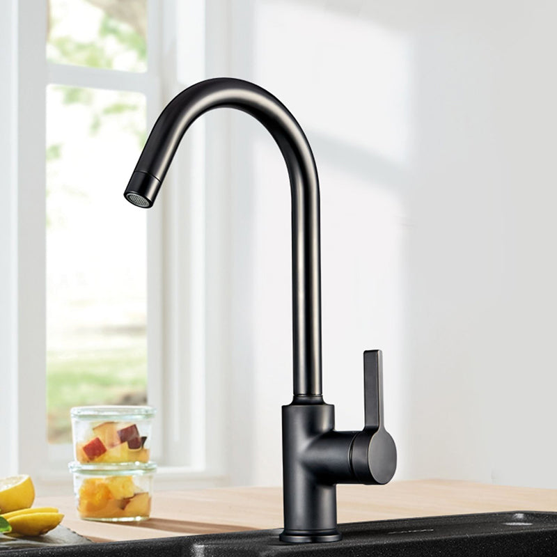 Modern Style Bar Faucet Copper Lever Handle Gooseneck Bar Faucet in Black Clearhalo 'Home Improvement' 'home_improvement' 'home_improvement_kitchen_faucets' 'Kitchen Faucets' 'Kitchen Remodel & Kitchen Fixtures' 'Kitchen Sinks & Faucet Components' 'kitchen_faucets' 7401326