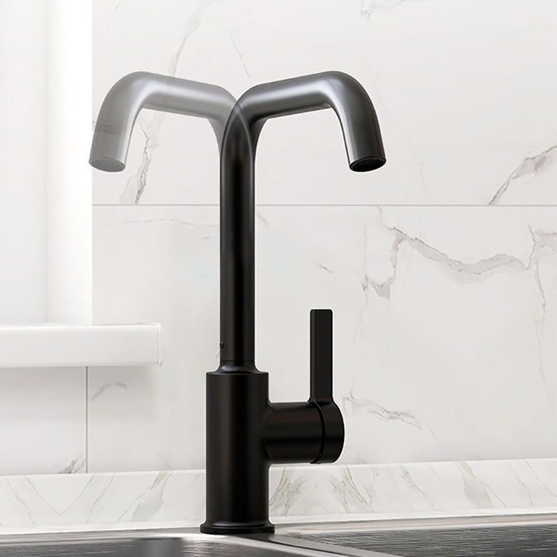 Modern Style Bar Faucet Copper Lever Handle Gooseneck Bar Faucet in Black Clearhalo 'Home Improvement' 'home_improvement' 'home_improvement_kitchen_faucets' 'Kitchen Faucets' 'Kitchen Remodel & Kitchen Fixtures' 'Kitchen Sinks & Faucet Components' 'kitchen_faucets' 7401328