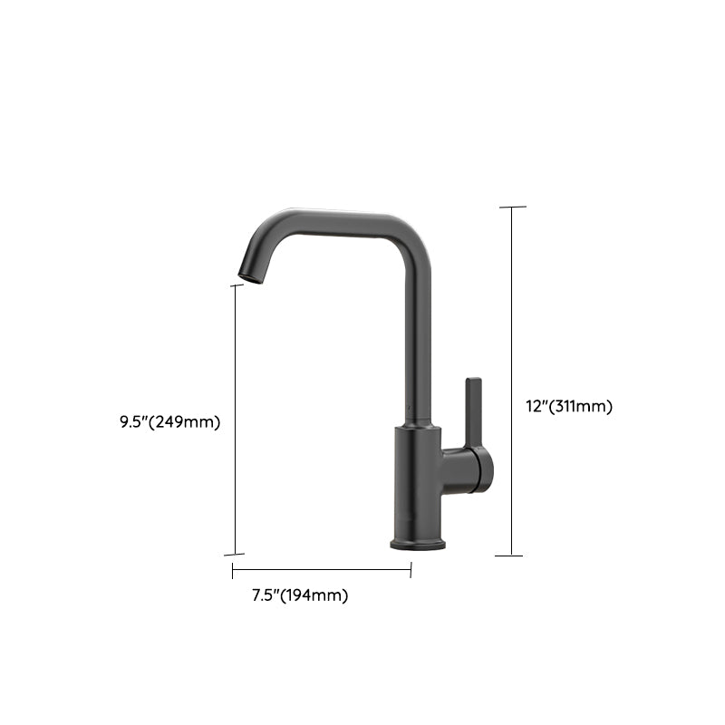 Modern Style Bar Faucet Copper Lever Handle Gooseneck Bar Faucet in Black Clearhalo 'Home Improvement' 'home_improvement' 'home_improvement_kitchen_faucets' 'Kitchen Faucets' 'Kitchen Remodel & Kitchen Fixtures' 'Kitchen Sinks & Faucet Components' 'kitchen_faucets' 7401335