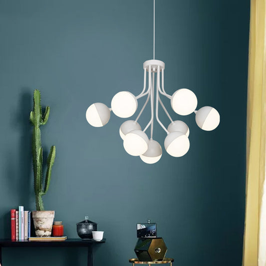2 Tiers Ball Chandelier Lamp Modernist Acrylic 9-Bulb White Suspension Lighting for Dining Room White Clearhalo 'Ceiling Lights' 'Chandeliers' 'Modern Chandeliers' 'Modern' Lighting' 740214