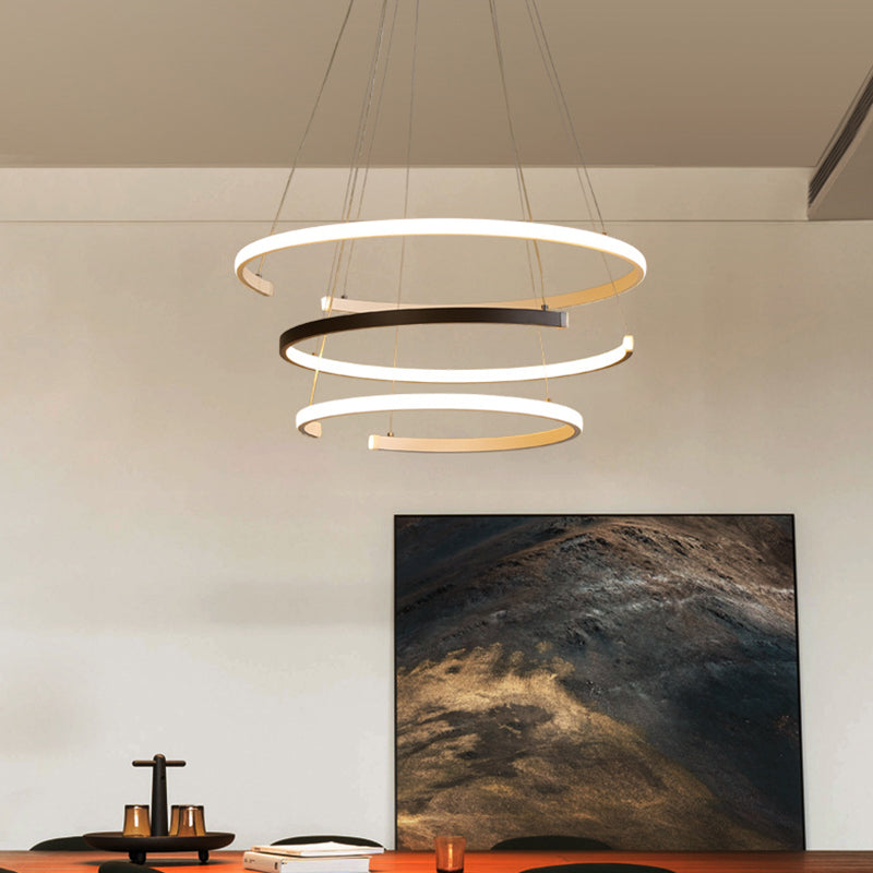 Black and White 3 Tiers C-Shape Chandelier Modernist Acrylic LED Hanging Lamp Lit for Living Room Clearhalo 'Ceiling Lights' 'Chandeliers' 'Modern Chandeliers' 'Modern' Lighting' 740235