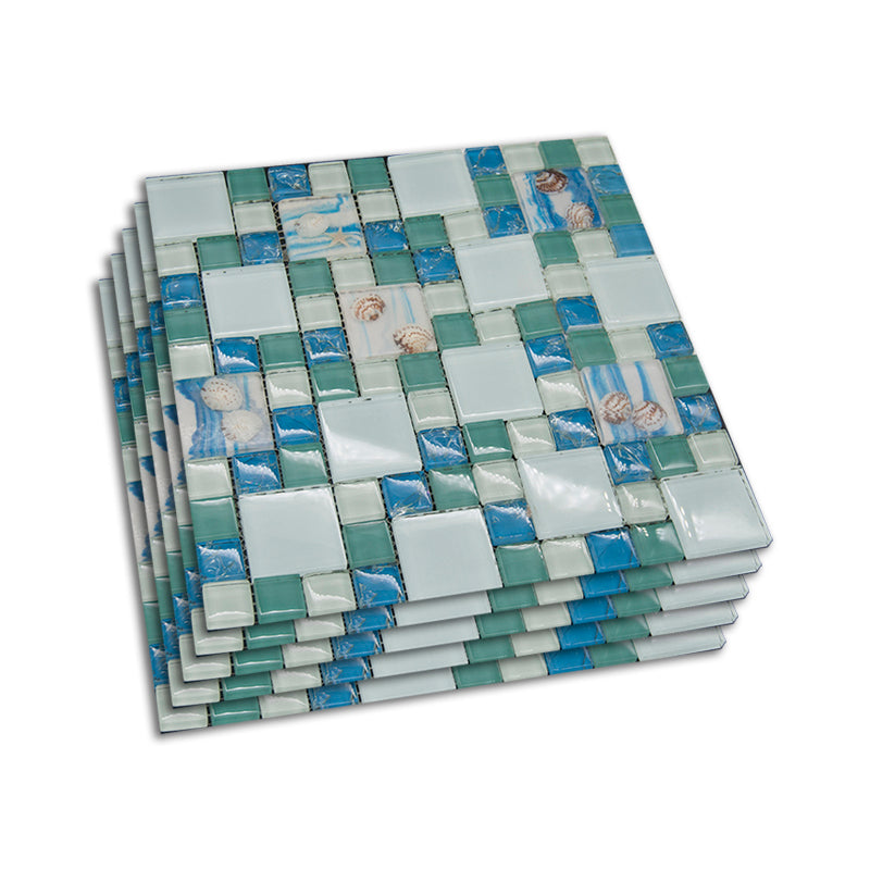 Modern Mosaic Tile Glass Brick Look Wall & Floor Tile with Square Shape Green-White Clearhalo 'Floor Tiles & Wall Tiles' 'floor_tiles_wall_tiles' 'Flooring 'Home Improvement' 'home_improvement' 'home_improvement_floor_tiles_wall_tiles' Walls and Ceiling' 7402434