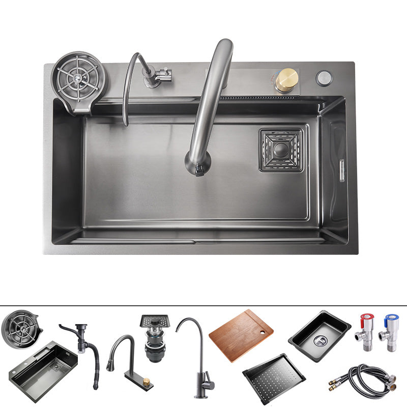 Modern Style Kitchen Sink Soundproof Design Kitchen Sink with Basket Strainer 30"L x 18"W x 8"H Sink with Faucet Raindance Pull-Out Faucet & Water Purify Faucet & Glass Washer Clearhalo 'Home Improvement' 'home_improvement' 'home_improvement_kitchen_sinks' 'Kitchen Remodel & Kitchen Fixtures' 'Kitchen Sinks & Faucet Components' 'Kitchen Sinks' 'kitchen_sinks' 7402572