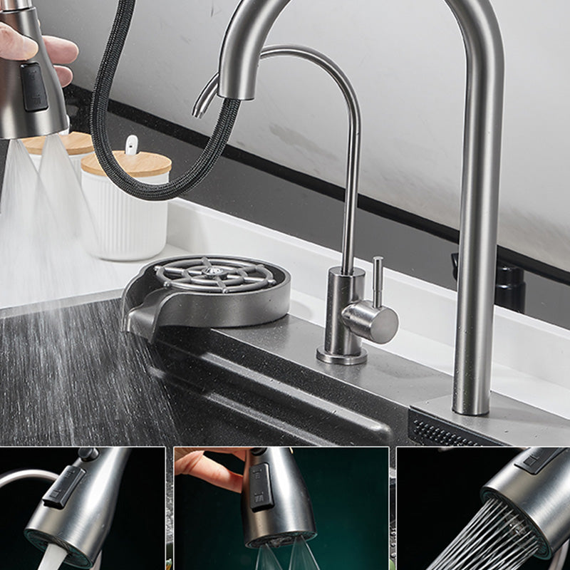 Modern Style Kitchen Sink Soundproof Design Kitchen Sink with Basket Strainer Clearhalo 'Home Improvement' 'home_improvement' 'home_improvement_kitchen_sinks' 'Kitchen Remodel & Kitchen Fixtures' 'Kitchen Sinks & Faucet Components' 'Kitchen Sinks' 'kitchen_sinks' 7402573