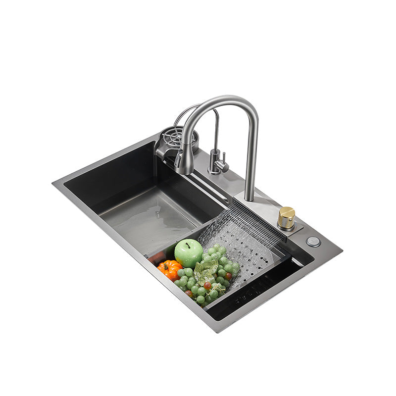 Modern Style Kitchen Sink Soundproof Design Kitchen Sink with Basket Strainer Clearhalo 'Home Improvement' 'home_improvement' 'home_improvement_kitchen_sinks' 'Kitchen Remodel & Kitchen Fixtures' 'Kitchen Sinks & Faucet Components' 'Kitchen Sinks' 'kitchen_sinks' 7402574