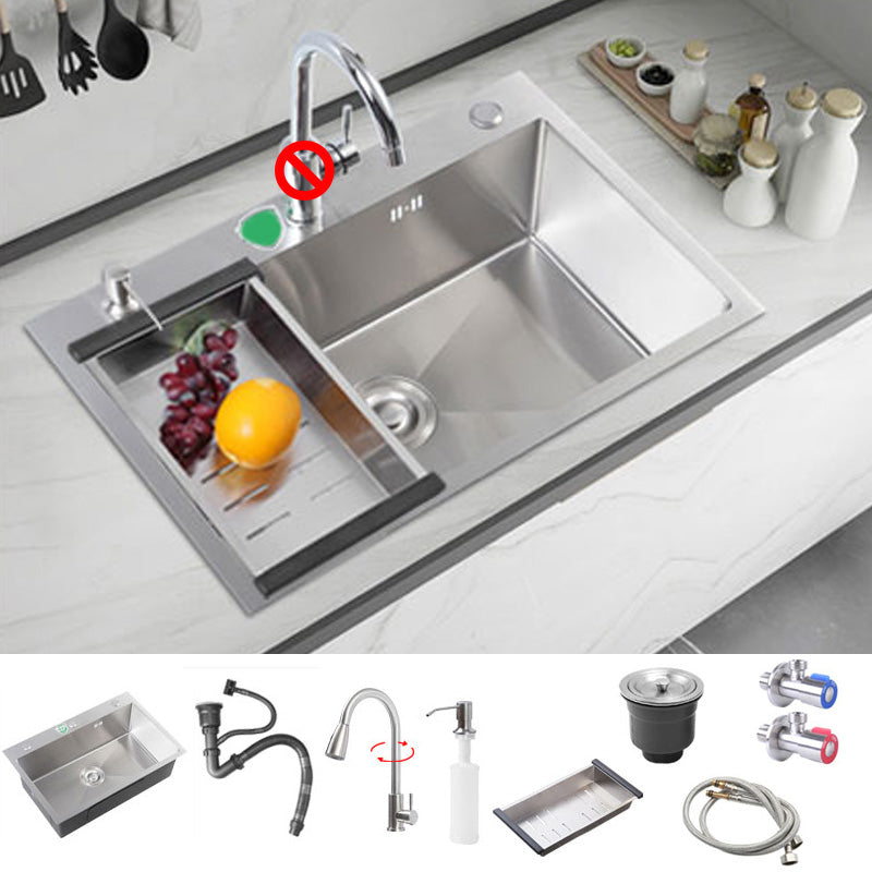 Modern Style Kitchen Sink Soundproof Kitchen Sink with Basket Strainer Sink with Faucet Pull Out Faucet Clearhalo 'Home Improvement' 'home_improvement' 'home_improvement_kitchen_sinks' 'Kitchen Remodel & Kitchen Fixtures' 'Kitchen Sinks & Faucet Components' 'Kitchen Sinks' 'kitchen_sinks' 7402585