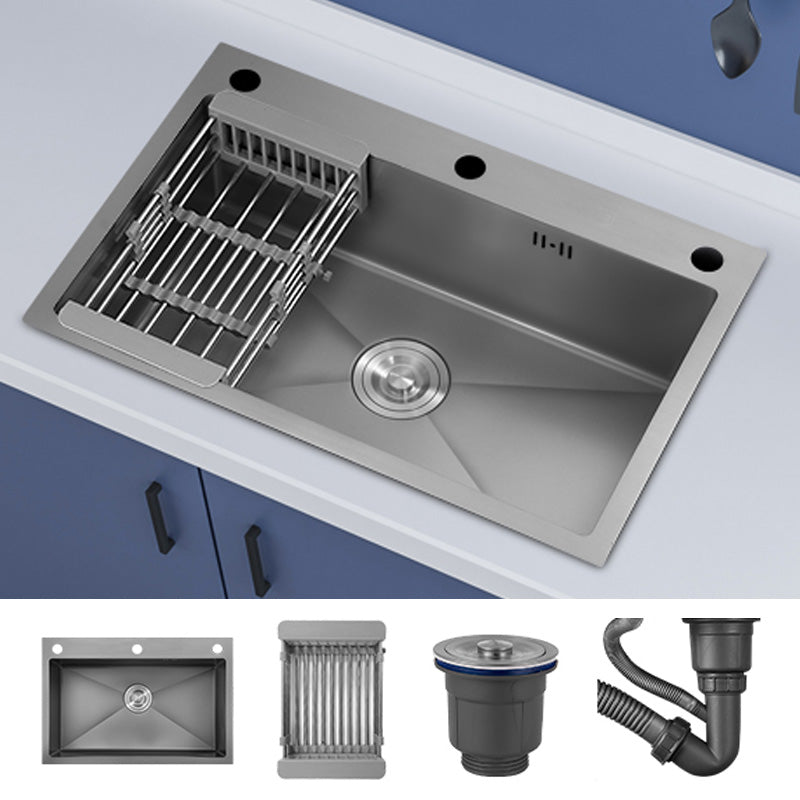 Contemporary Style Kitchen Sink Soundproof Kitchen Sink with Basket Strainer Sink Only None Clearhalo 'Home Improvement' 'home_improvement' 'home_improvement_kitchen_sinks' 'Kitchen Remodel & Kitchen Fixtures' 'Kitchen Sinks & Faucet Components' 'Kitchen Sinks' 'kitchen_sinks' 7402628