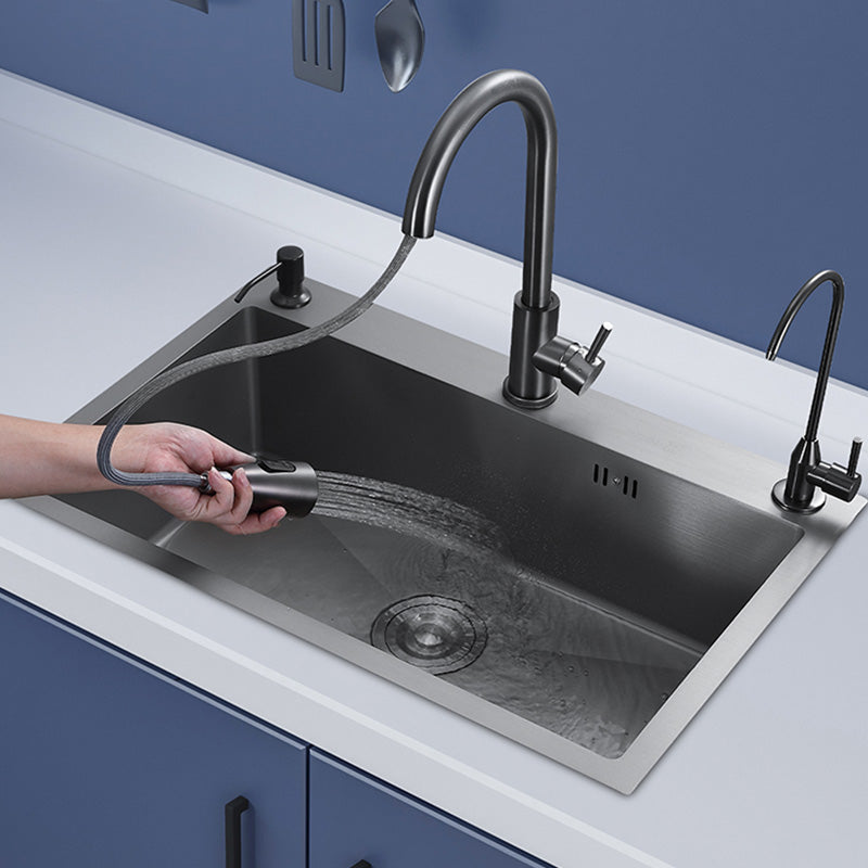 Contemporary Style Kitchen Sink Soundproof Kitchen Sink with Basket Strainer Clearhalo 'Home Improvement' 'home_improvement' 'home_improvement_kitchen_sinks' 'Kitchen Remodel & Kitchen Fixtures' 'Kitchen Sinks & Faucet Components' 'Kitchen Sinks' 'kitchen_sinks' 7402637