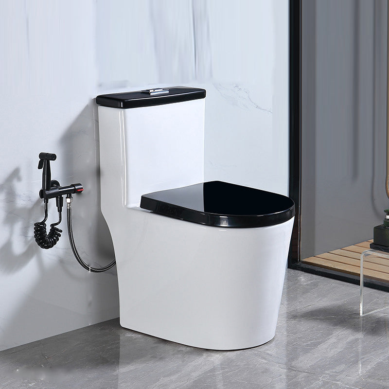 Traditional Floor Mounted Flush Toilet All In One Siphon Jet Toilet 15"L x 23"W x 28"H Black/ White Clearhalo 'Bathroom Remodel & Bathroom Fixtures' 'Home Improvement' 'home_improvement' 'home_improvement_toilets' 'Toilets & Bidets' 'Toilets' 7402724