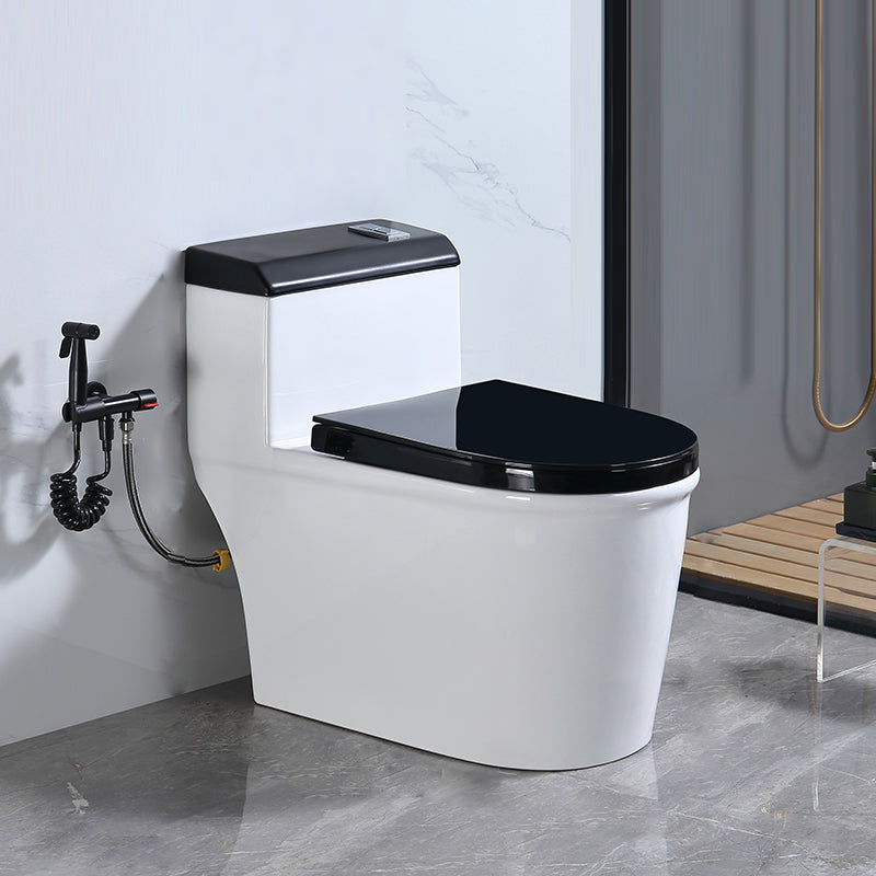 Traditional Floor Mounted Flush Toilet All In One Siphon Jet Toilet 16"L x 29"W x 26"H Black/ White Clearhalo 'Bathroom Remodel & Bathroom Fixtures' 'Home Improvement' 'home_improvement' 'home_improvement_toilets' 'Toilets & Bidets' 'Toilets' 7402728