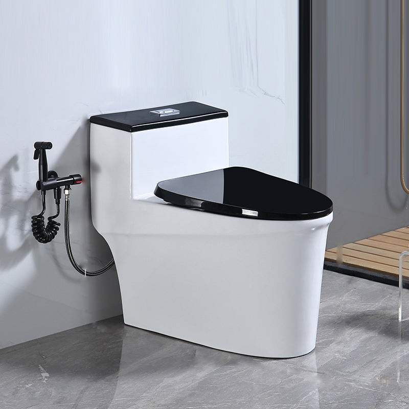 Traditional Floor Mounted Flush Toilet All In One Siphon Jet Toilet 17"L x 28"W x 25"H Black/ White Clearhalo 'Bathroom Remodel & Bathroom Fixtures' 'Home Improvement' 'home_improvement' 'home_improvement_toilets' 'Toilets & Bidets' 'Toilets' 7402736