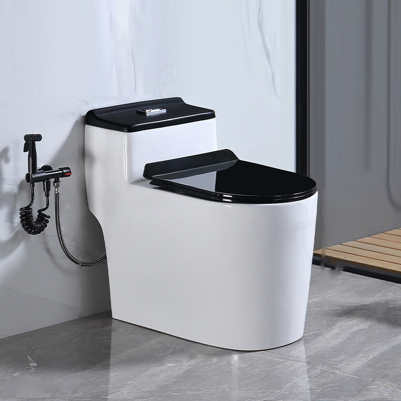 Traditional Floor Mounted Flush Toilet All In One Siphon Jet Toilet 15"L x 28"W x 24"H Black/ White Clearhalo 'Bathroom Remodel & Bathroom Fixtures' 'Home Improvement' 'home_improvement' 'home_improvement_toilets' 'Toilets & Bidets' 'Toilets' 7402739