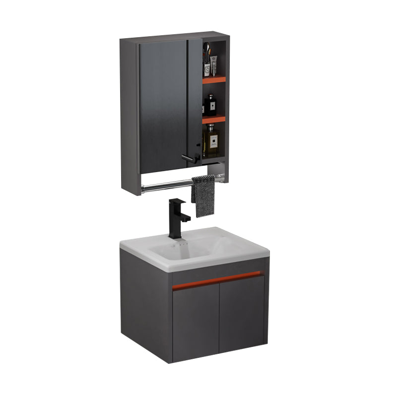 Wood Glam Bathroom Vanity Set Wall Mount Faucet Included Bathroom Vanity Vanity & Faucet & Mirror Cabinet 20"L x 14"W x 17"H Ceramic Clearhalo 'Bathroom Remodel & Bathroom Fixtures' 'Bathroom Vanities' 'bathroom_vanities' 'Home Improvement' 'home_improvement' 'home_improvement_bathroom_vanities' 7402755