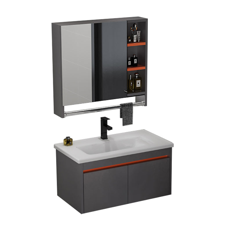 Wood Glam Bathroom Vanity Set Wall Mount Faucet Included Bathroom Vanity Vanity & Faucet & Mirror Cabinet 31"L x 16"W x 17"H Ceramic Clearhalo 'Bathroom Remodel & Bathroom Fixtures' 'Bathroom Vanities' 'bathroom_vanities' 'Home Improvement' 'home_improvement' 'home_improvement_bathroom_vanities' 7402761