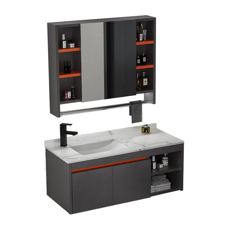 Wood Glam Bathroom Vanity Set Wall Mount Faucet Included Bathroom Vanity Vanity & Faucet & Mirror Cabinet 39.4"L x 15.7"W x 17.3"H Stone Clearhalo 'Bathroom Remodel & Bathroom Fixtures' 'Bathroom Vanities' 'bathroom_vanities' 'Home Improvement' 'home_improvement' 'home_improvement_bathroom_vanities' 7402764