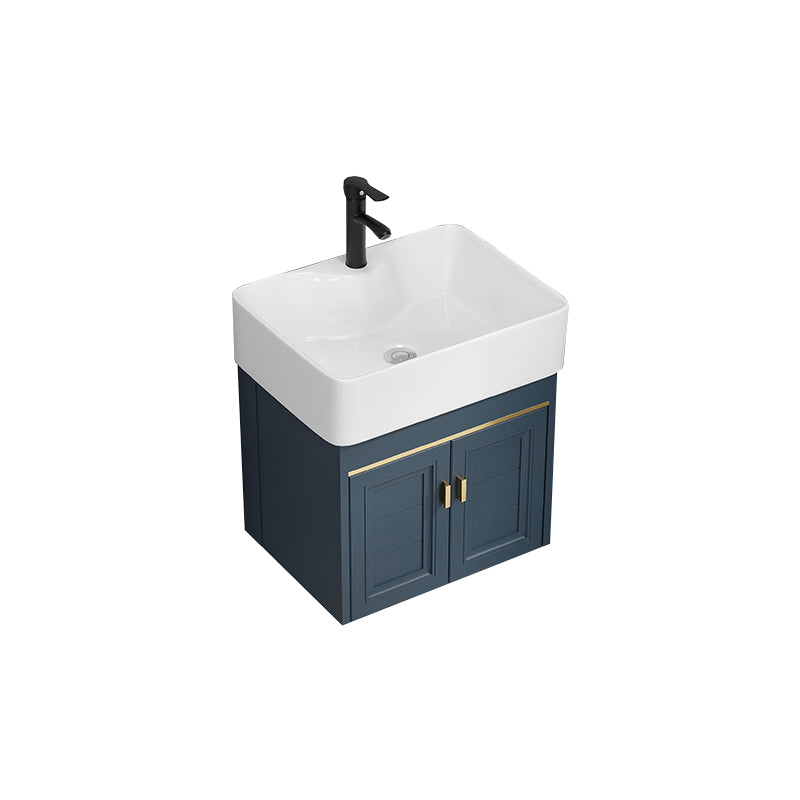 Rectangular Vanity Single Sink Faucet Wall-Mounted Blue Mirror Metal Frame Bath Vanity Vanity & Faucet 19"L x 15"W x 21"H Clearhalo 'Bathroom Remodel & Bathroom Fixtures' 'Bathroom Vanities' 'bathroom_vanities' 'Home Improvement' 'home_improvement' 'home_improvement_bathroom_vanities' 7402845