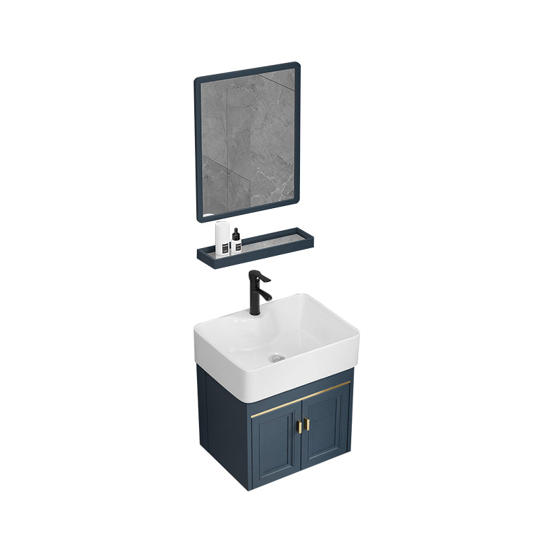 Rectangular Vanity Single Sink Faucet Wall-Mounted Blue Mirror Metal Frame Bath Vanity Vanity & Faucet & Mirrors 19"L x 15"W x 21"H Clearhalo 'Bathroom Remodel & Bathroom Fixtures' 'Bathroom Vanities' 'bathroom_vanities' 'Home Improvement' 'home_improvement' 'home_improvement_bathroom_vanities' 7402854