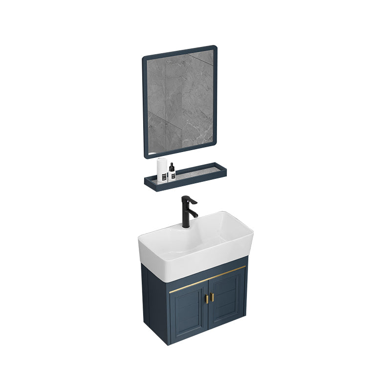 Rectangular Vanity Single Sink Faucet Wall-Mounted Blue Mirror Metal Frame Bath Vanity Vanity & Faucet & Mirrors 20"L x 10"W x 21"H Clearhalo 'Bathroom Remodel & Bathroom Fixtures' 'Bathroom Vanities' 'bathroom_vanities' 'Home Improvement' 'home_improvement' 'home_improvement_bathroom_vanities' 7402855