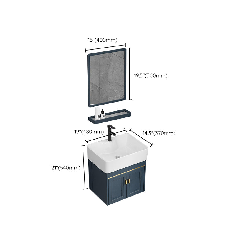 Rectangular Vanity Single Sink Faucet Wall-Mounted Blue Mirror Metal Frame Bath Vanity Clearhalo 'Bathroom Remodel & Bathroom Fixtures' 'Bathroom Vanities' 'bathroom_vanities' 'Home Improvement' 'home_improvement' 'home_improvement_bathroom_vanities' 7402874