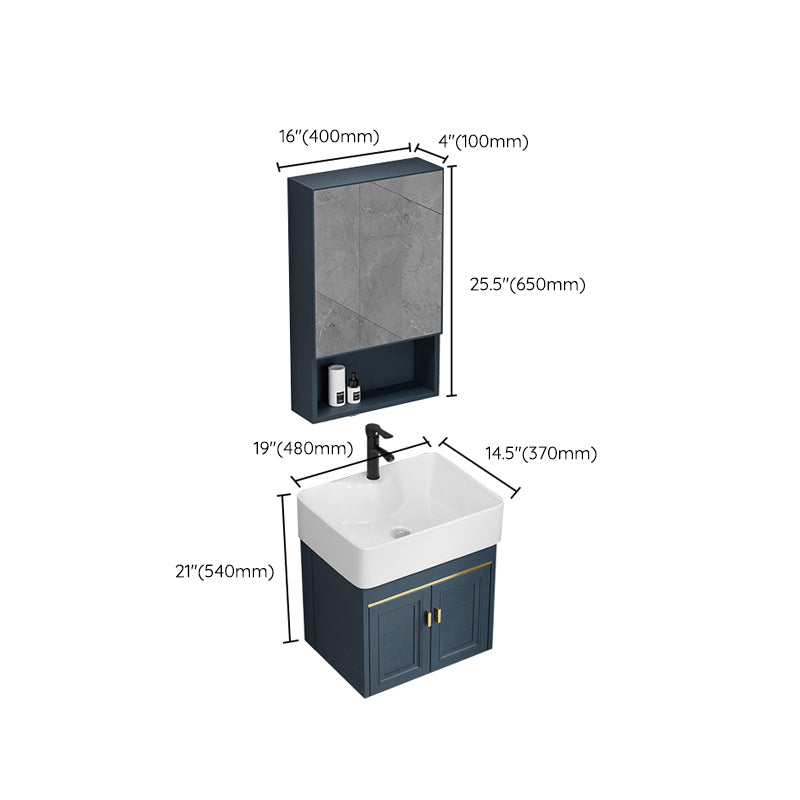 Rectangular Vanity Single Sink Faucet Wall-Mounted Blue Mirror Metal Frame Bath Vanity Clearhalo 'Bathroom Remodel & Bathroom Fixtures' 'Bathroom Vanities' 'bathroom_vanities' 'Home Improvement' 'home_improvement' 'home_improvement_bathroom_vanities' 7402879