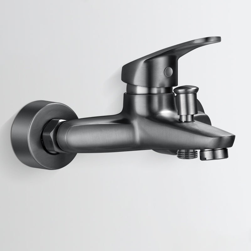 Tub Filler Wall Mount Handshower Single Lever Handle 2 Holes Low Arc Tub Faucet with Hose Grey Unavailiable Hand Shower Not Included Clearhalo 'Bathroom Remodel & Bathroom Fixtures' 'Bathtub Faucets' 'bathtub_faucets' 'Home Improvement' 'home_improvement' 'home_improvement_bathtub_faucets' 7403771