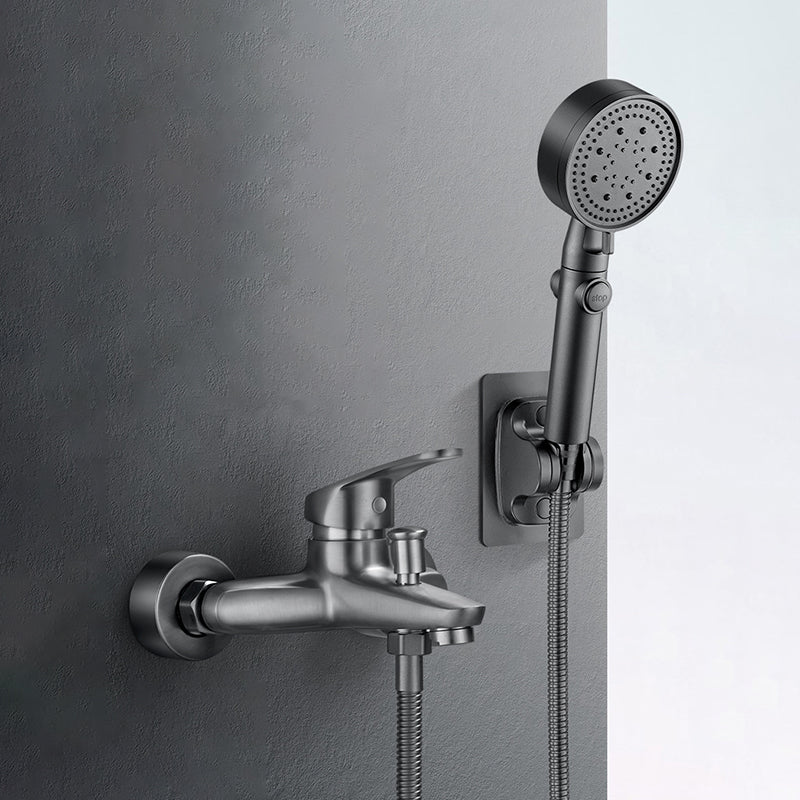 Tub Filler Wall Mount Handshower Single Lever Handle 2 Holes Low Arc Tub Faucet with Hose Clearhalo 'Bathroom Remodel & Bathroom Fixtures' 'Bathtub Faucets' 'bathtub_faucets' 'Home Improvement' 'home_improvement' 'home_improvement_bathtub_faucets' 7403783