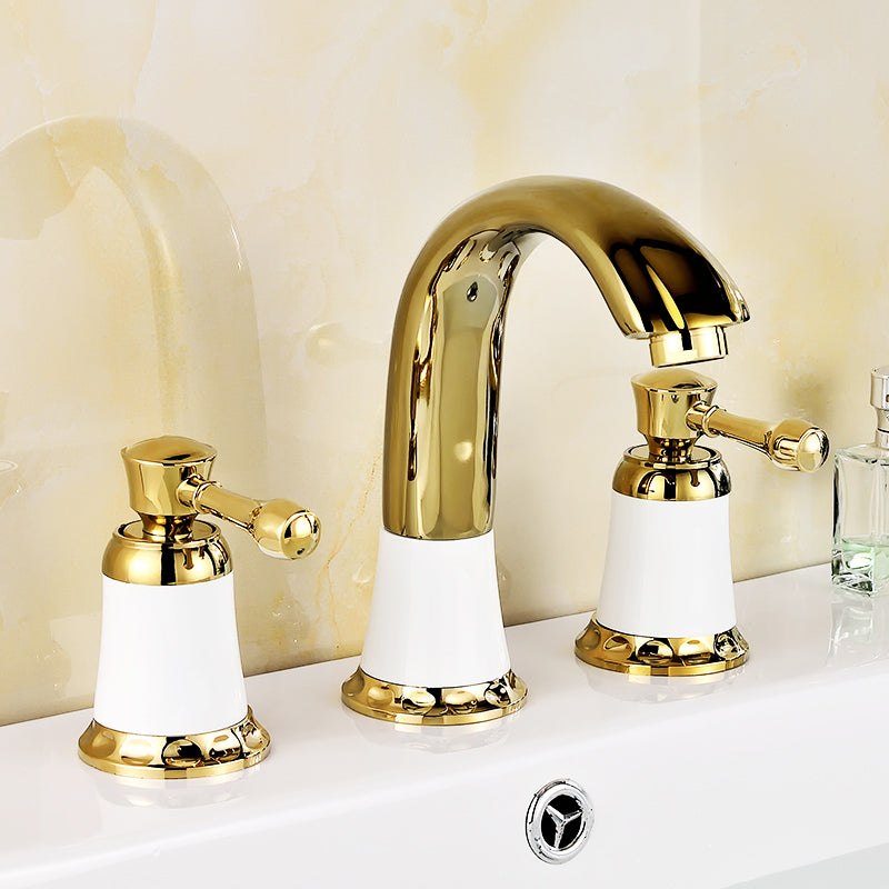 Glam Bath Faucet Trim Deck Mounted Lever Handle Swivel Spout Bathtub Faucet Gold-White Elbow Outlet Clearhalo 'Bathroom Remodel & Bathroom Fixtures' 'Bathtub Faucets' 'bathtub_faucets' 'Home Improvement' 'home_improvement' 'home_improvement_bathtub_faucets' 7403796