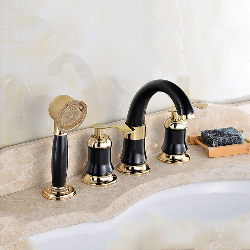 Tradition Bath Filler Trim Deck Mounted Swivel Spout Tub Filler Trim Black-Gold Wide Faucet Clearhalo 'Bathroom Remodel & Bathroom Fixtures' 'Bathtub Faucets' 'bathtub_faucets' 'Home Improvement' 'home_improvement' 'home_improvement_bathtub_faucets' 7403808