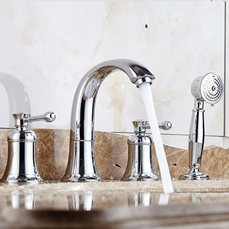 Tradition Bath Filler Trim Deck Mounted Swivel Spout Tub Filler Trim Silver Thin Faucet Clearhalo 'Bathroom Remodel & Bathroom Fixtures' 'Bathtub Faucets' 'bathtub_faucets' 'Home Improvement' 'home_improvement' 'home_improvement_bathtub_faucets' 7403810
